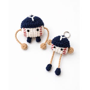Baseball Crochet Plush - Adjustable Arms & Legs Amigurumi Doll, Pull String Keychain, 2 Sizes