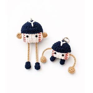 Baseball Amigurumi Crochet Pattern-Pull String Keychain Tutorial, Moving Arms & Legs, 2 Sizes