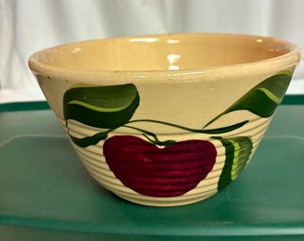 Watt Pottery Apple Ribbed Mixing Bowl #7 USA Ovenware 1950s Yellowware