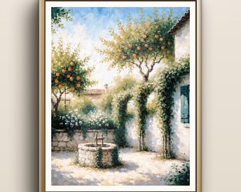 Impressão de pátio italiano | Arte de parede com laranjeira