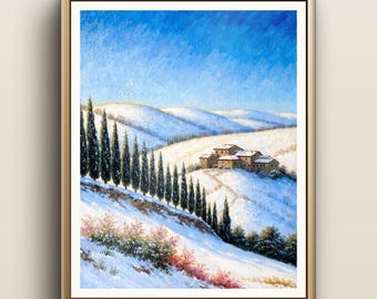 Kunstdruck „Verschneite toskanische Hügel“ | Winterliches Italien-Wandbild