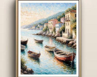 Impressão do Porto da Ligúria | Arte de parede sobre vila de pescadores ao nascer do sol