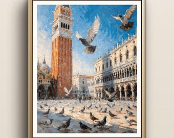 Impressão da Praça de São Marcos | Arte de parede com pombos de Veneza