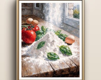 Impressão com ingredientes para massa | Arte de parede para cozinha italiana