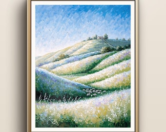 Impressão da Primavera de Val d'Orcia | Arte de Parede com Ovelhas Pastando