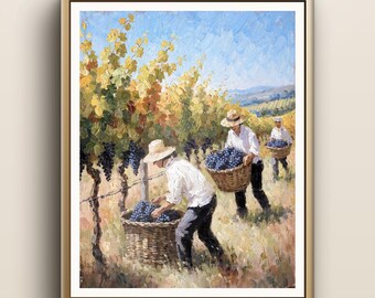 Kunstdruck „Traubenernte im Chianti“ | Wandbild „Weinberg in der Toskana“