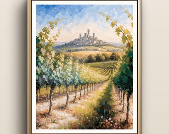 Tuscan Vineyard Print | San Gimignano Sunset Wall Art