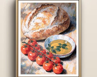 Bread & Olive Oil Print | Rustic Italian Wall Art