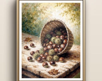 Kastanienkorb-Motiv | Italienische Herbst-Wandkunst