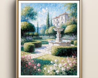 Italian Villa Garden Print | Fountain Wall Art