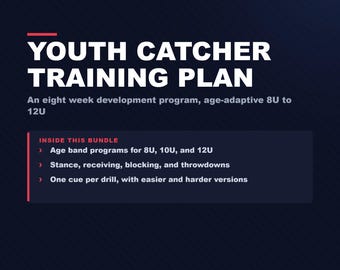 Youth Catcher Training Plan Bundle, 8U 10U 12U Programs Plus Catching Fundamentals (Digital Download)