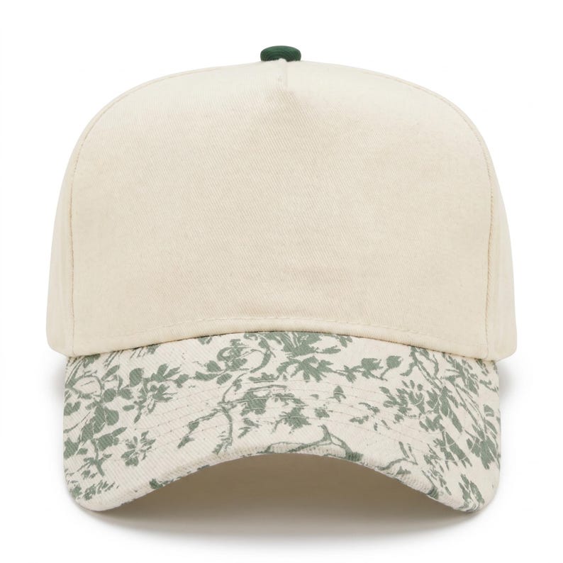 Cotton Canvas Hat specialty printed bill, Blue Gingham, right side view, khaki canvas crown with khaki snapback strap