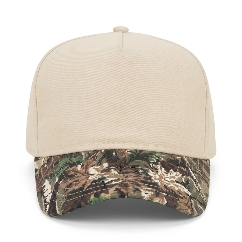 Cotton Canvas Hat specialty printed bill, Blue Toile, front view, khaki canvas crown with khaki snapback strap