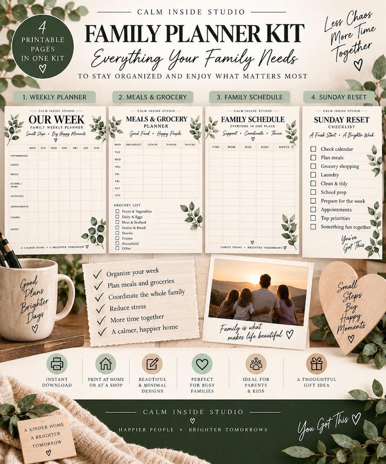 Family Planner Printable | Weekly Family Schedule | Meal & Grocery ...