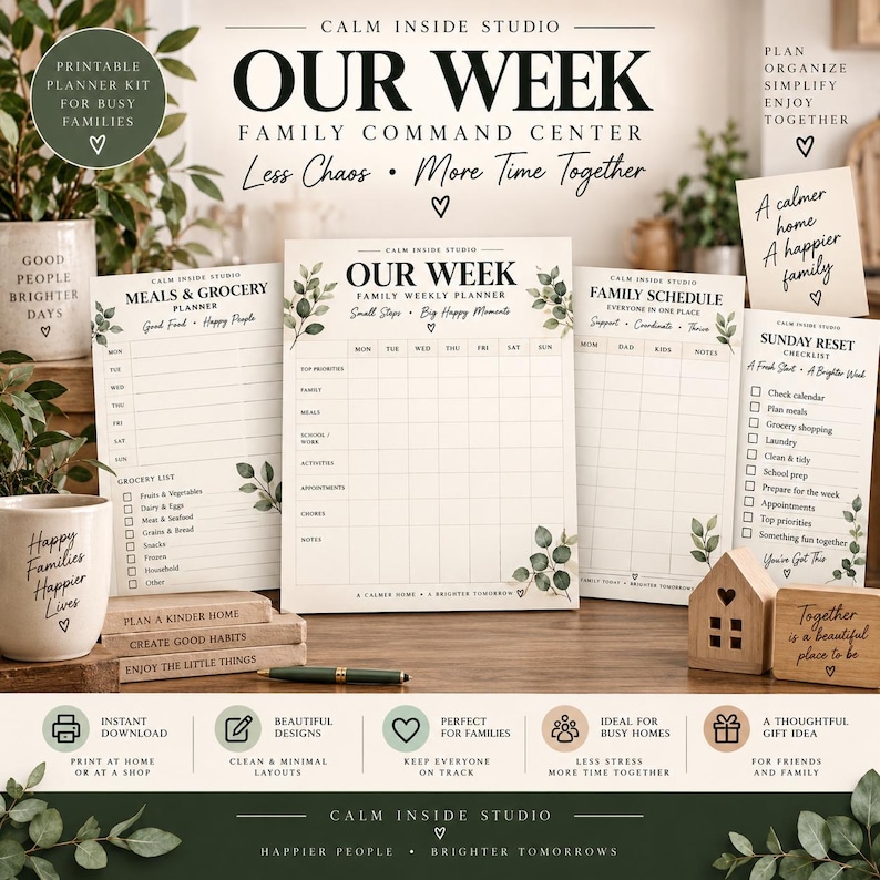 Family Planner Printable | Weekly Family Schedule | Meal & Grocery ...
