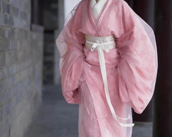 Różowa szyfonowa sukienka Hanfu: tradycyjny chiński kostium wróżki na cosplay i sesje zdjęciowe