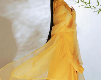 Żółta szyfonowa sukienka Hanfu: strój do tańca w stylu wróżki z dynastii Tang