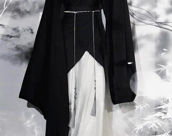 Czarno-biała sukienka Hanfu: suknia wróżki wojownika Wuxia, kostium cosplay na Halloween