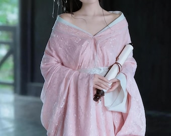 Pink Floral Jacquard Hanfu Dress, Tang Dynasty Ruqun Fairy Costume