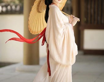 Tradycyjna biała szyfonowa sukienka Hanfu, orientalny cosplay wróżki, kostium Wuxia