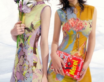 Chińska sukienka cheongsam, rozciągliwa siateczka qipao, kwiatowy wzór, nowoczesna moda azjatycka w stylu vintage, strój gościa weselnego w stylu boho, sukienka na imprezę Y2K