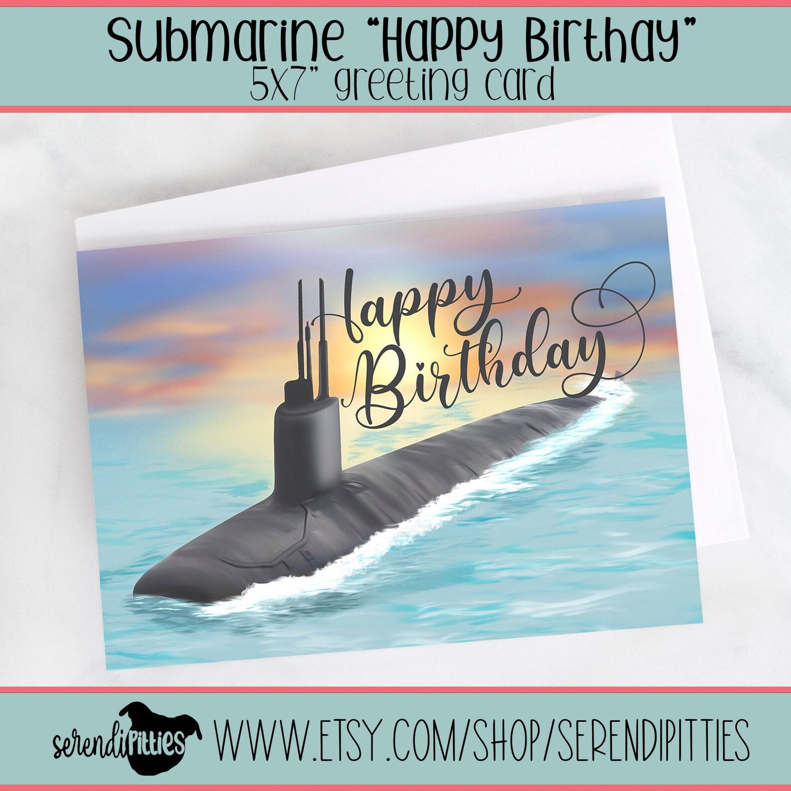 5x7 Submarine Sunset Happy Birthday Greeting Card FAST | Etsy