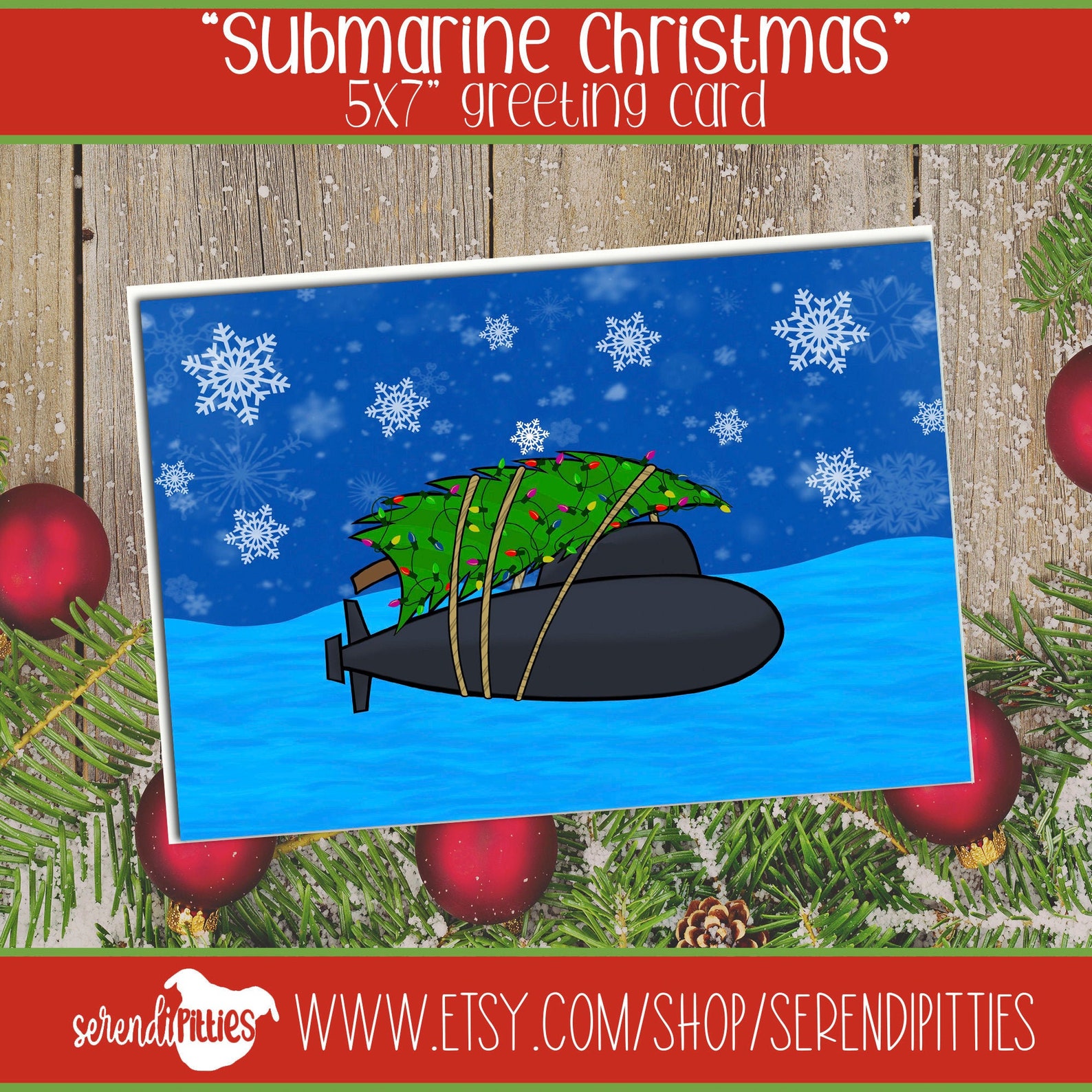 5x7 Submarine Christmas Card Etsy