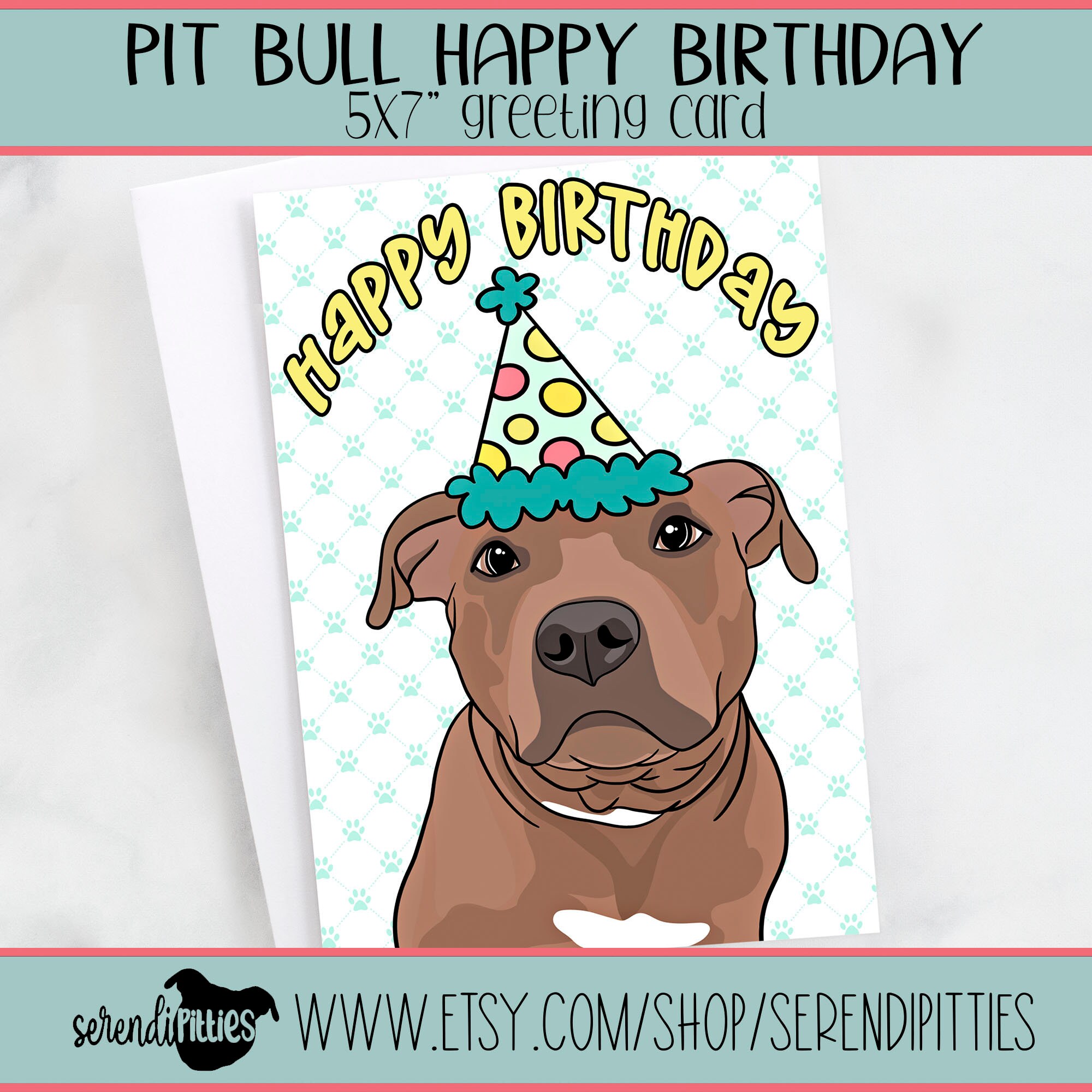 5x7 Pitbull Happy Birthday Greeting Card Brindle Pit Etsy Singapore