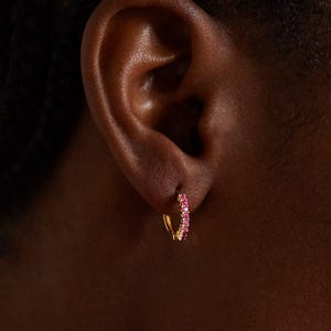 Pink Ruby Hoop Earrings 925 Sterling Silver With Gold Plated Jewelry