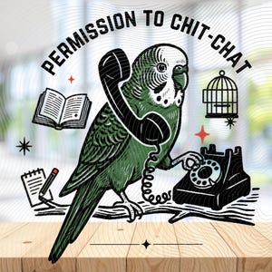 Perroquet rigolo (PNG), Décoration pour cabinet de thérapie, Cadeau pour amoureux des oiseaux, Design rétro par sublimation, Autorisation de bavarder (Téléchargement instantané)