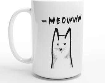 Biały kubek ceramiczny o pojemności 15 uncji - KOT MEOWWW - Bibi Luga