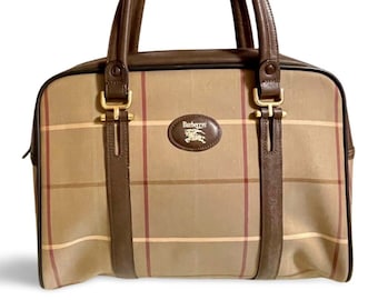 1980s Vintage Burberry Khaki Nova Check Speedy Bag | Brown Leather