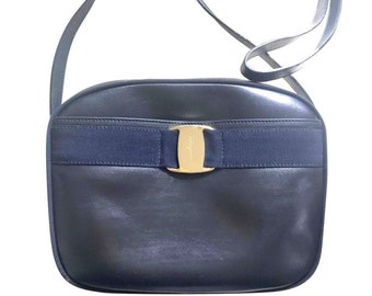 Salvatore Ferragamo Shoulder Bag P21 Gancini vintage leather Navy