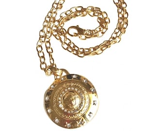 MINT. Vintage Gianni Versace chain necklace with Medusa head and crystal stone top. Must have beautiful jewelry piece. 040416