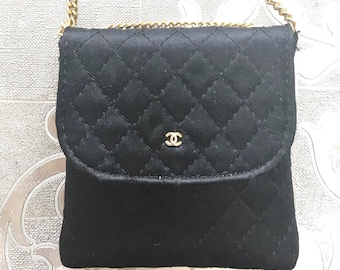 Vintage Chanel Black Quilted Satin Fabric Mini Pouch Coin -  Sweden