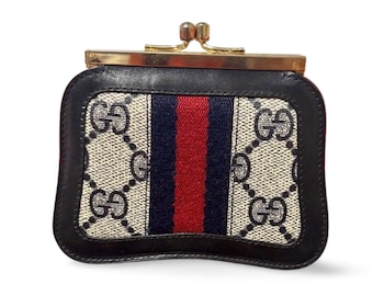 Vintage 1980s–1990s Gucci GG Monogram Navy Coin Purse with Kiss-Lock Closure – Gucci Accessory Collection Mini Wallet | Unisex piece