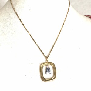 Vintage LANVIN golden skinny chain necklace with square and silver logo charm pendant top. Must have classic vintage jewelry piece. 050407r1