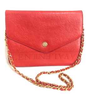 Vintage Valentino Garavani Red Leather Chain Shoulder Bag With