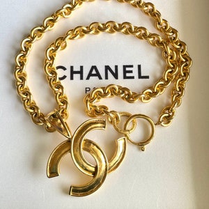 Chanel Vintage Gold Metal Crown And CC Medallion Station Necklace