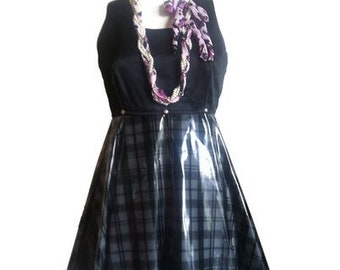 Vintage Gianni Versace black and check pattern vinyl dress with medusa motifs. Gorgeous dress Lady Gaga style. 070117re3