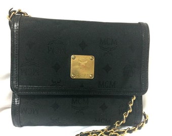 Vintage 90's Black and Gold M.C.M Vinyl Mini Bag/shoulder -  Canada