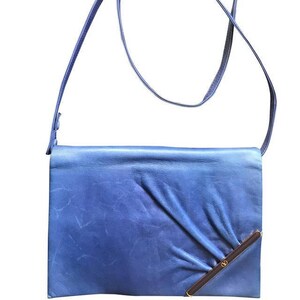 Vintage Valentino Garavani Blue Leather Clutch Shoulder Bag — Gathered Design with Logo Plate — Made in Italy 080323re2 image 1