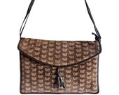 Vintage Bottega Veneta dark brown suede leather square shoulder bag with iconic butterfly allover prints.