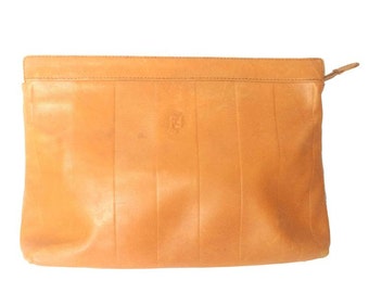 Vintage Fendi orange brown genuine leather mini document bag, clutch purse with embossed logo and epi mix. Unisex purse. 050327re2