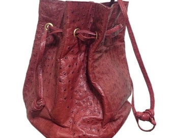 Vintage BALLY genuine ostrich wine red hexagonal pyramid patchwork hobo bucket shoulder bag. 150301