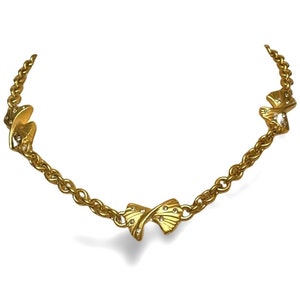 Vintage Nina Ricci golden chain necklace with ribbon bow and crystals. Perfect vintage jewelry. 060521ac6