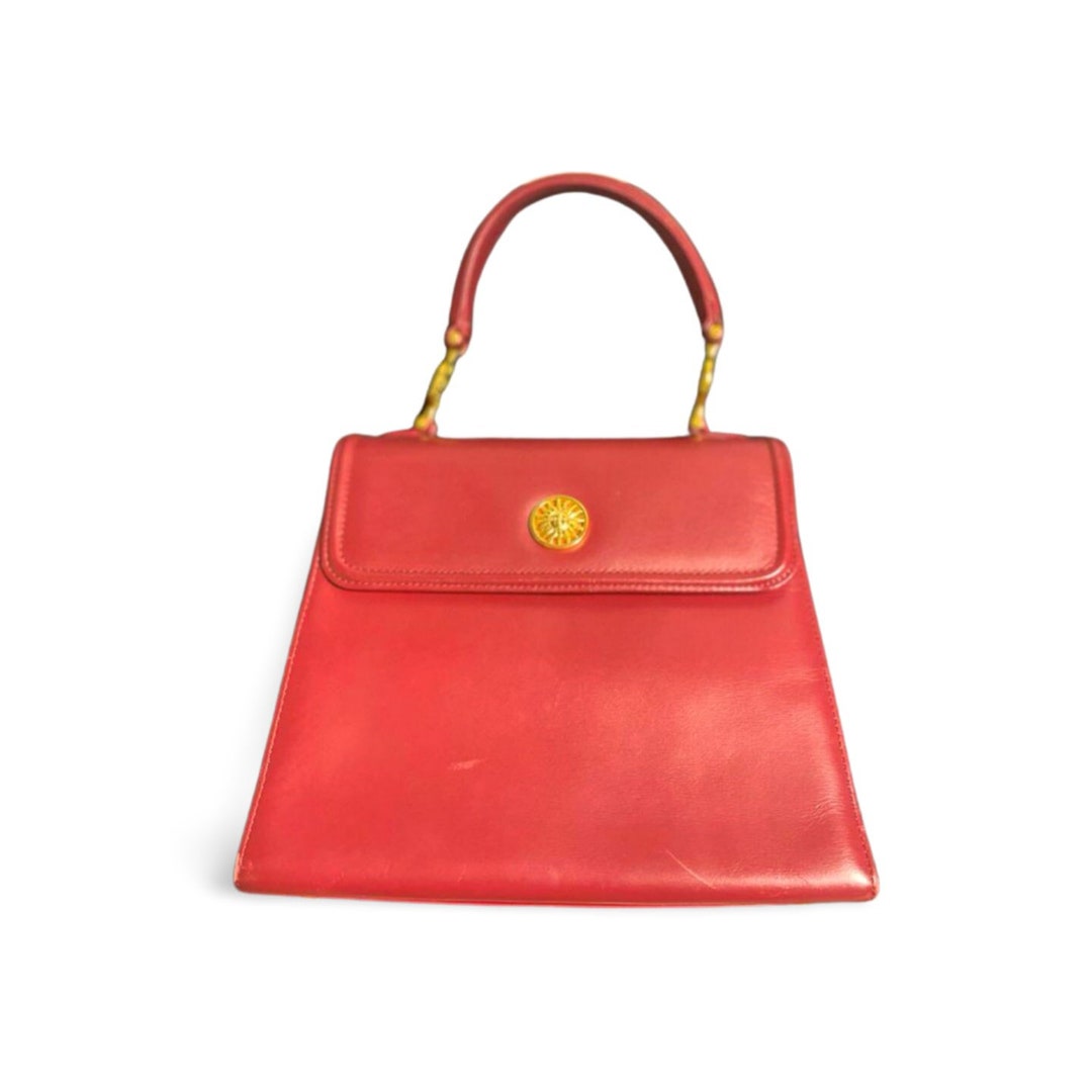 Vintage Gianni Versace Apricot Red Leather Kelly Style Bag Vintage Gianni Versace Apricot Red Leather Kelly Style Bag