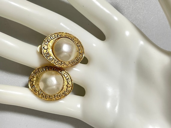Buy Vintage CHANEL Golden Earrings With Oval Shape Faux Pearl and