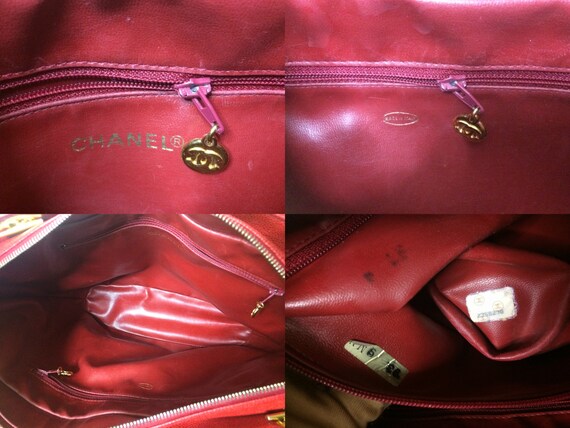 Vintage CHANEL Red Caviarskin V Stitch Chevron Style Chain 