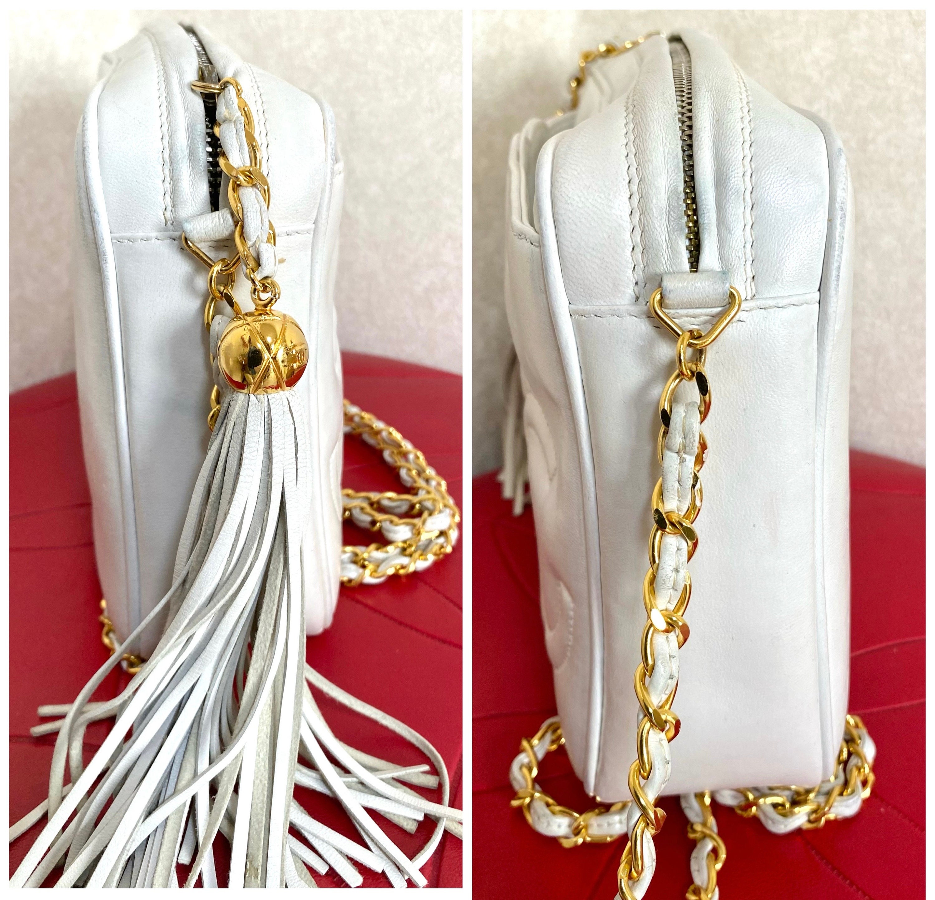 Vintage CHANEL White Leather Camera Bag With Triple CC Stitch